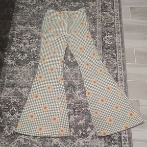 Floral Checkered Flare Pants